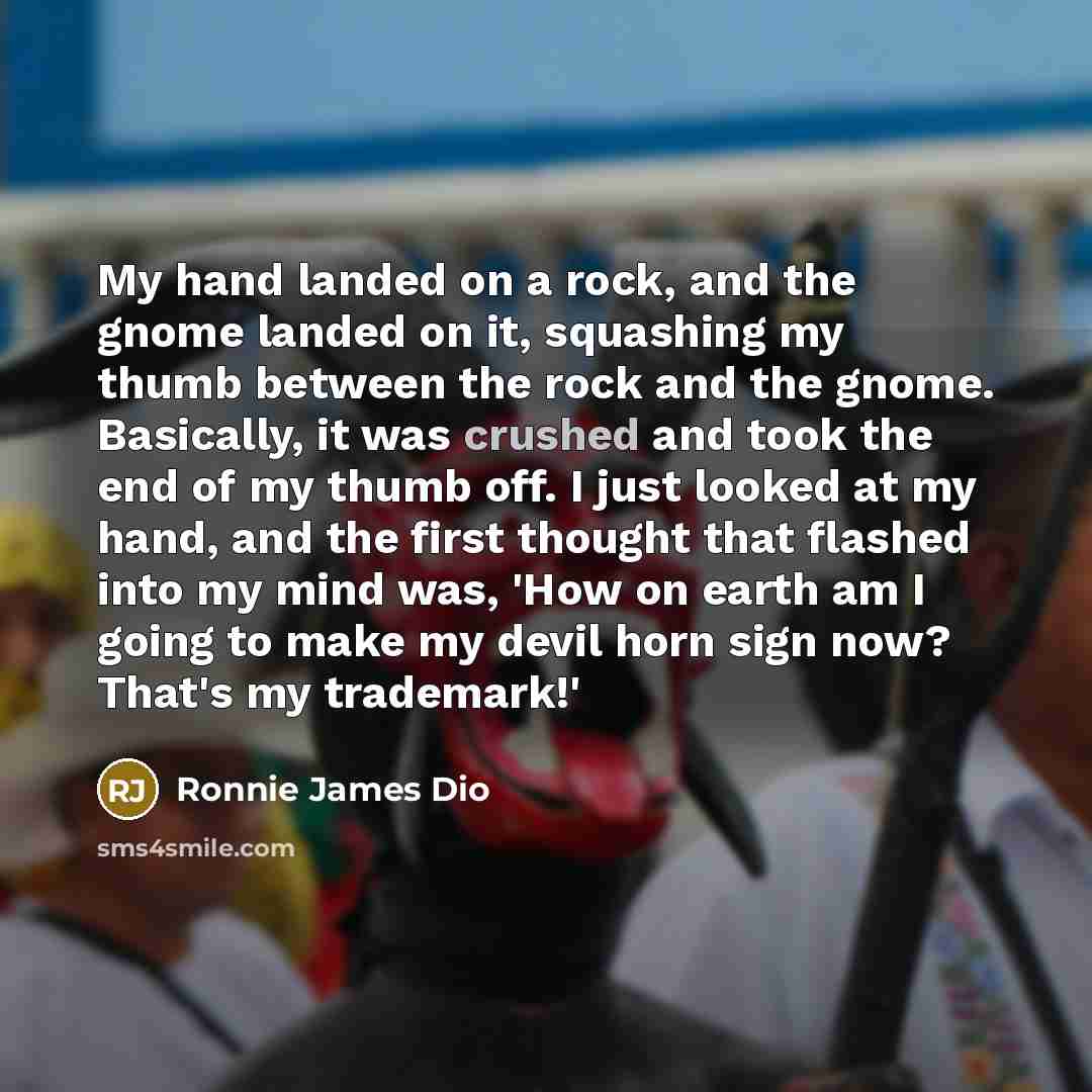 “My hand landed on a rock, and the gnome landed…” quote by Ronnie James Dio