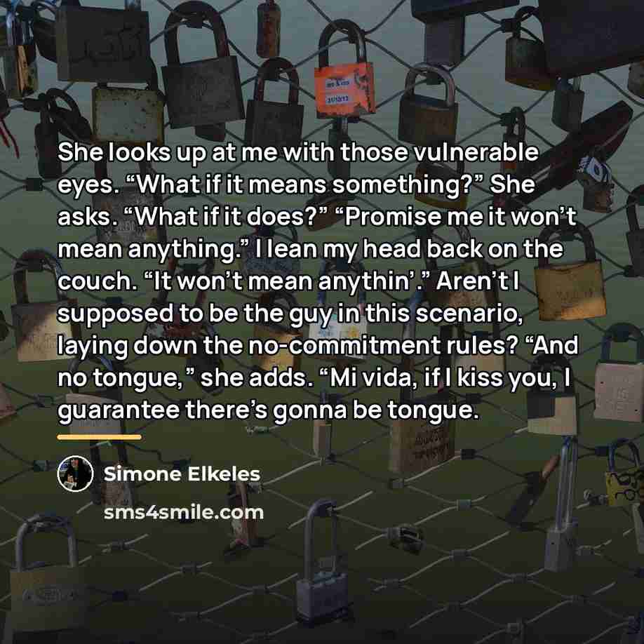 “She looks up at me with those vulnerable eyes. “What…” quote by Simone Elkeles