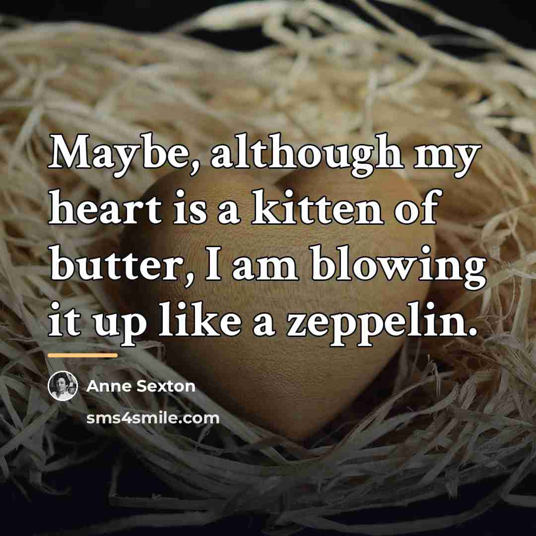 “Maybe, although my heart is a kitten of butter, I…” quote by Anne Sexton
