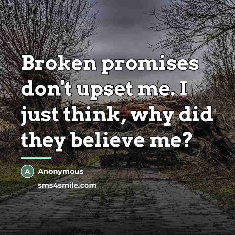 “Broken promises don't upset me. I just think, why did…” quote by Anonymous