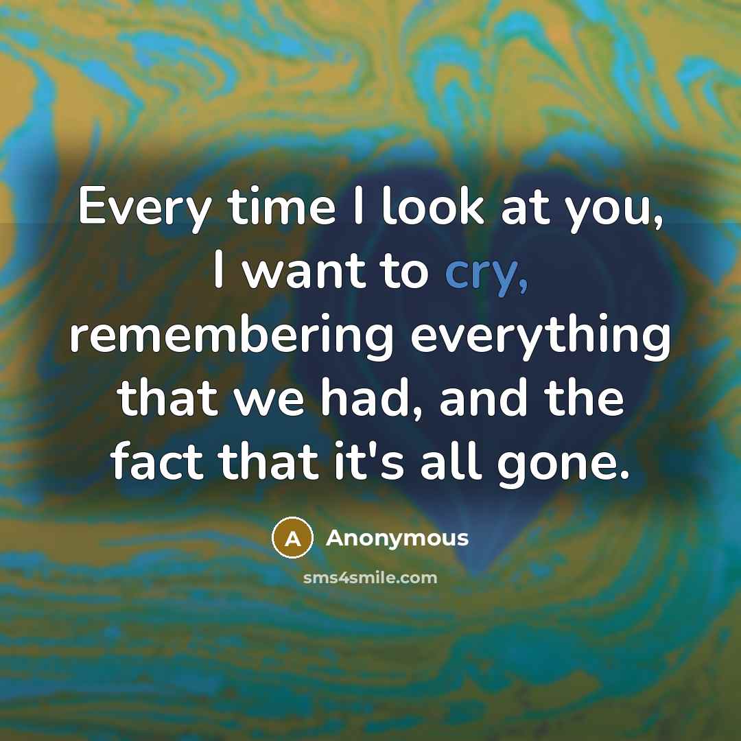 “Every time I look at you, I want to cry,…” quote by Anonymous