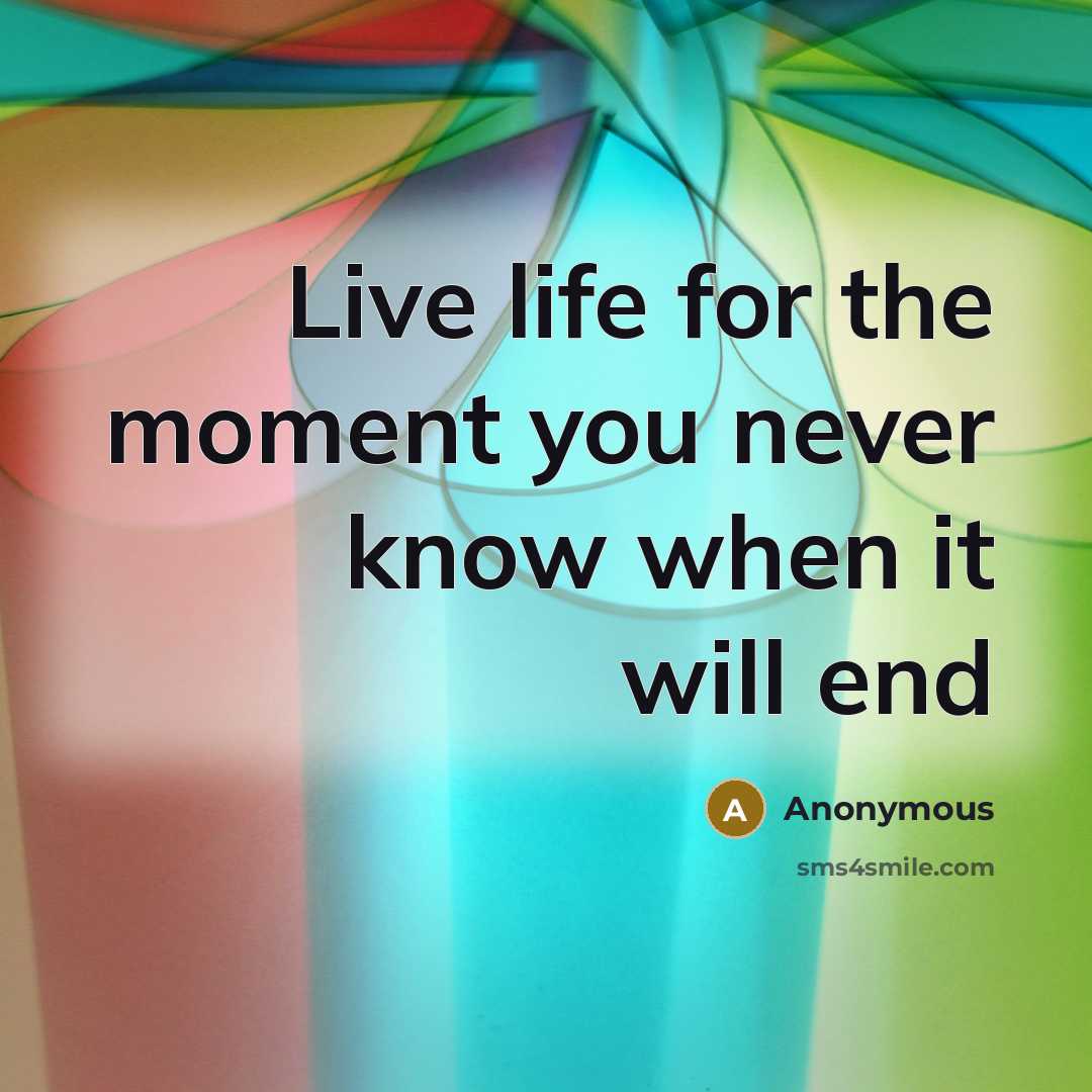 “Live life for the moment you never know when it will end” quote by Anonymous