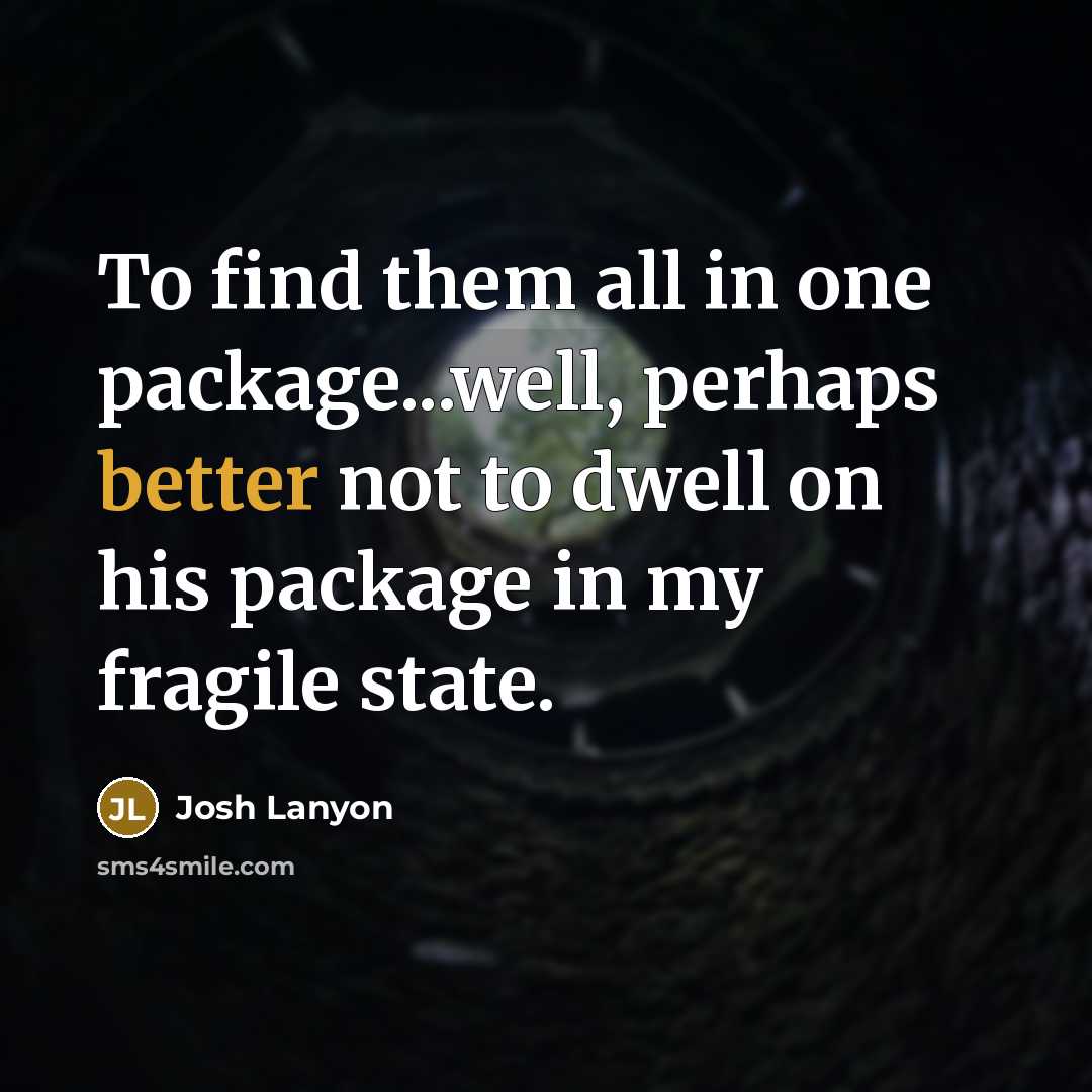 “To find them all in one package...well, perhaps better not to dwell on his package in my fragile state.” quote by Josh Lanyon