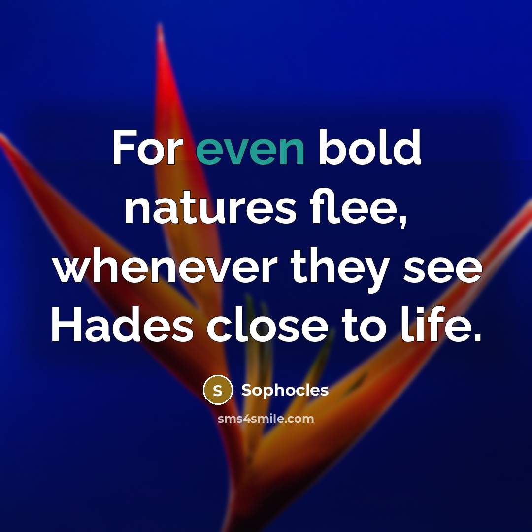 “For even bold natures flee, whenever they see Hades close…” quote by Sophocles