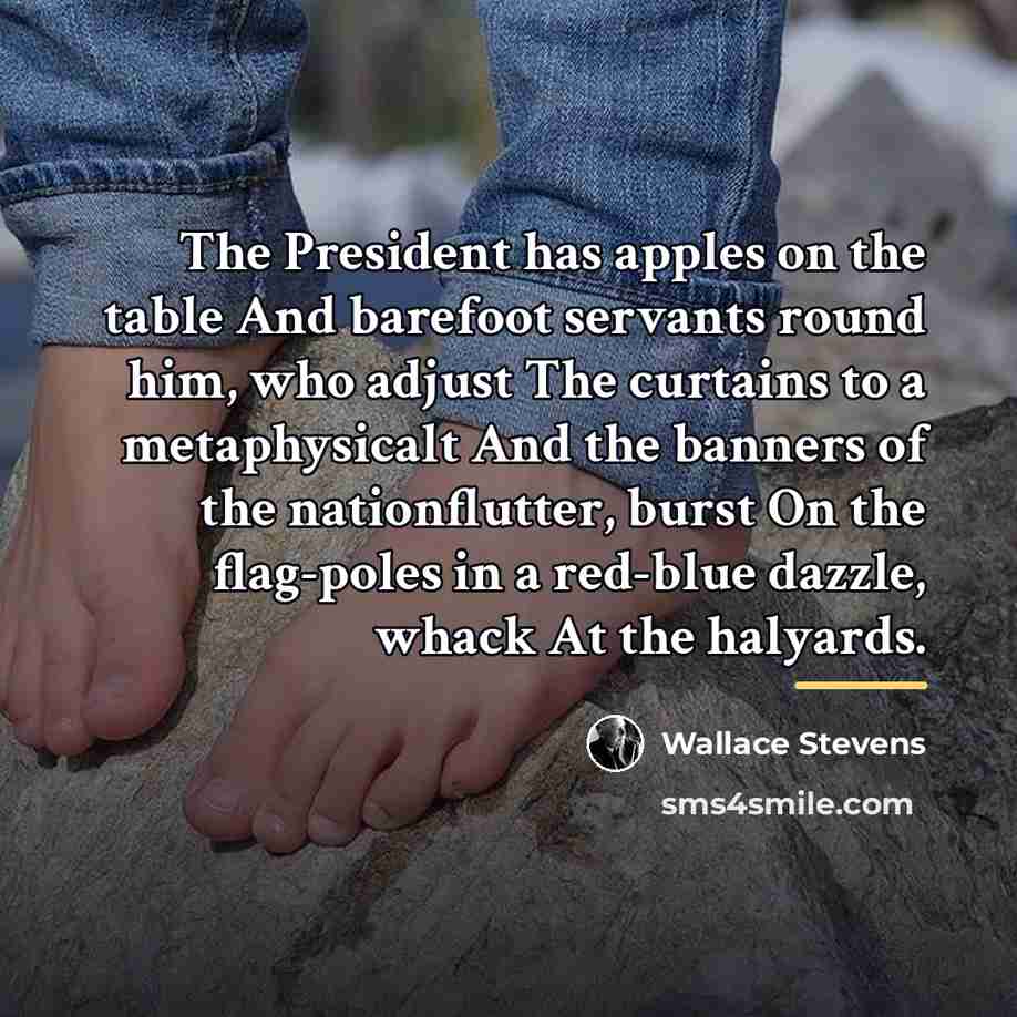 “The President has apples on the table And barefoot servants…” quote by Wallace Stevens