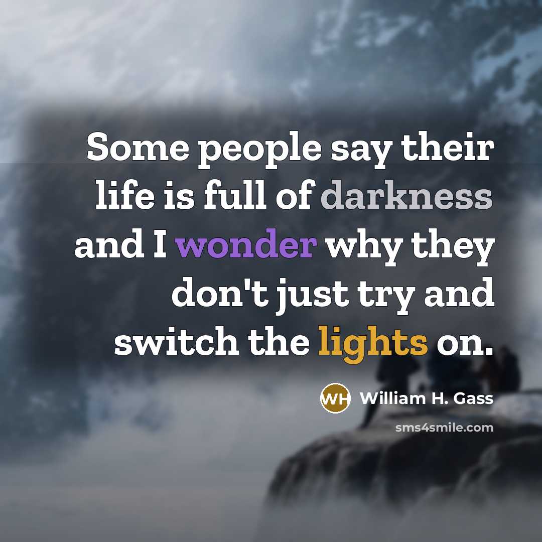 “Some people say their life is full of darkness and…” quote by William H. Gass