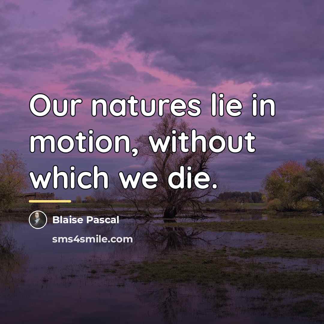 “Our natures lie in motion, without which we die.…” quote by Blaise Pascal