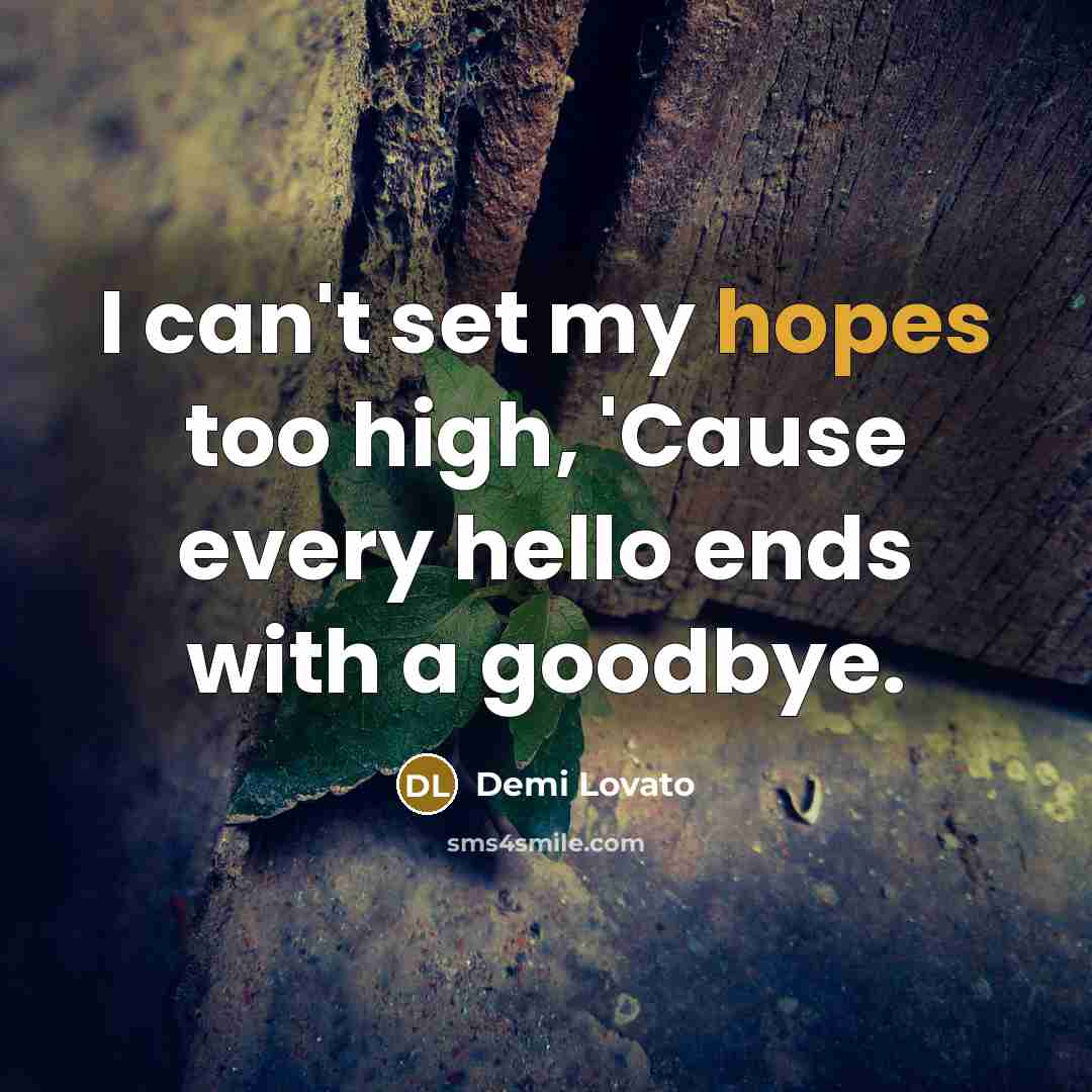 “I can't set my hopes too high, 'Cause every hello ends with a goodbye.” quote by Demi Lovato