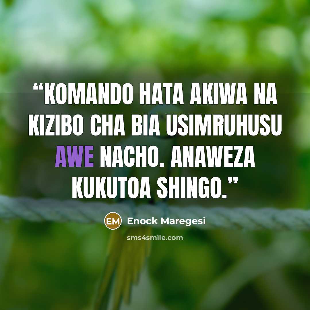 “Komando hata akiwa na kizibo cha bia usimruhusu awe nacho. Anaweza kukutoa shingo.” quote by Enock Maregesi