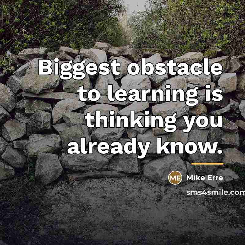 “Biggest obstacle to learning is thinking you already know.…” quote by Mike Erre