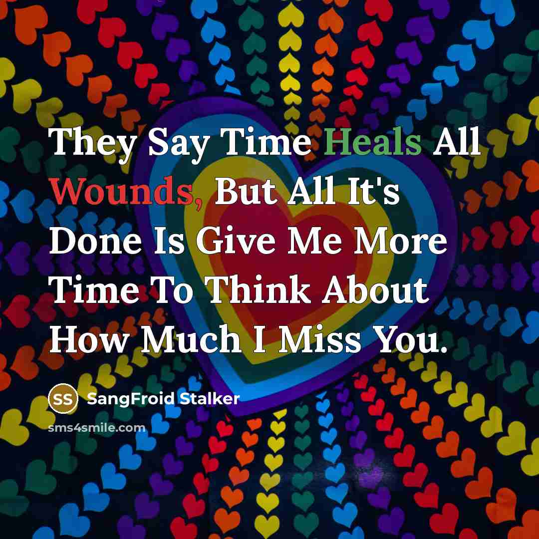 “They Say Time Heals All Wounds, But All It's Done Is Give Me More Time To Think About How Much I Miss You.” quote by SangFroid Stalker