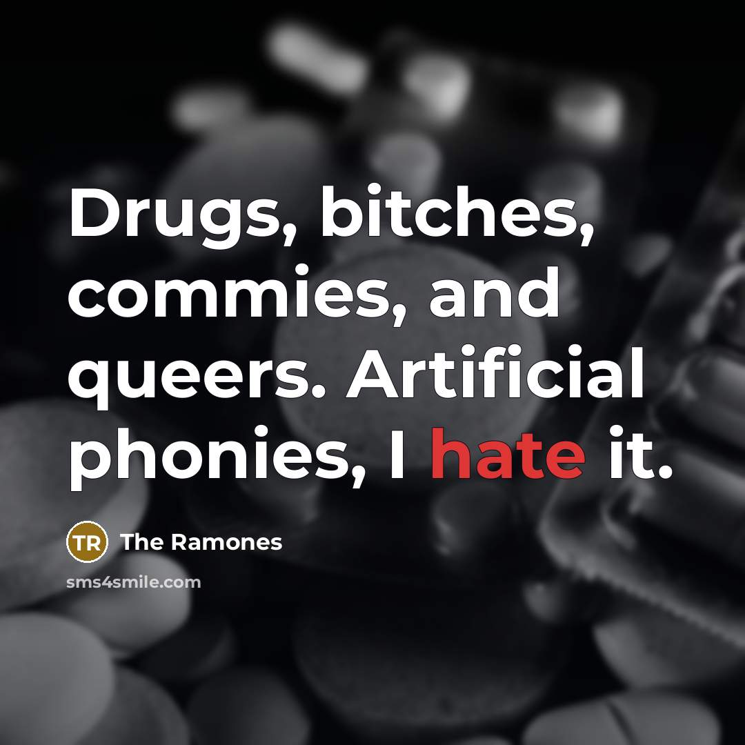 “Drugs, bitches, commies, and queers. Artificial phonies, I hate it.…” quote by The Ramones