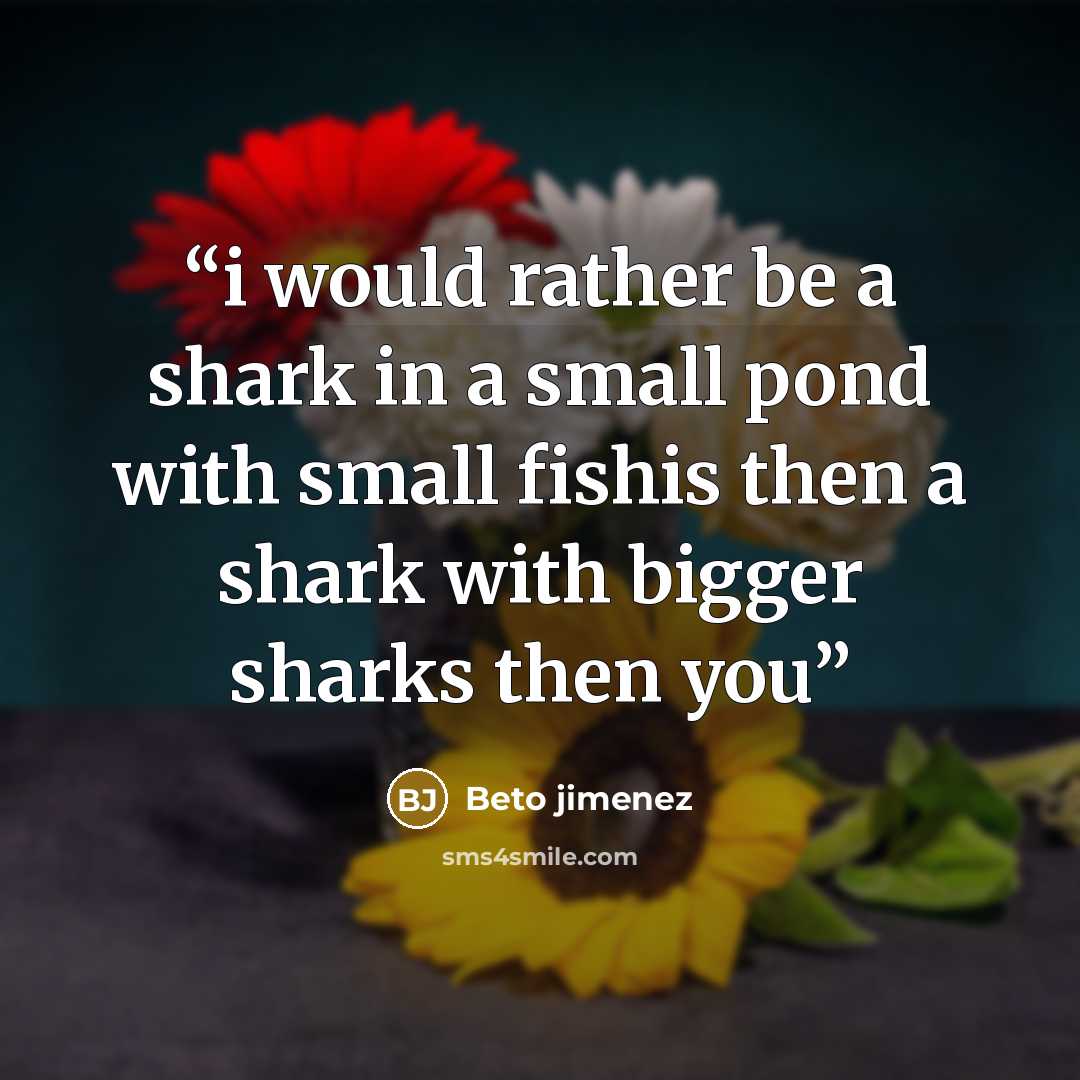 “i would rather be a shark in a small pond with small fishis then a shark with bigger sharks then you” quote by Beto jimenez