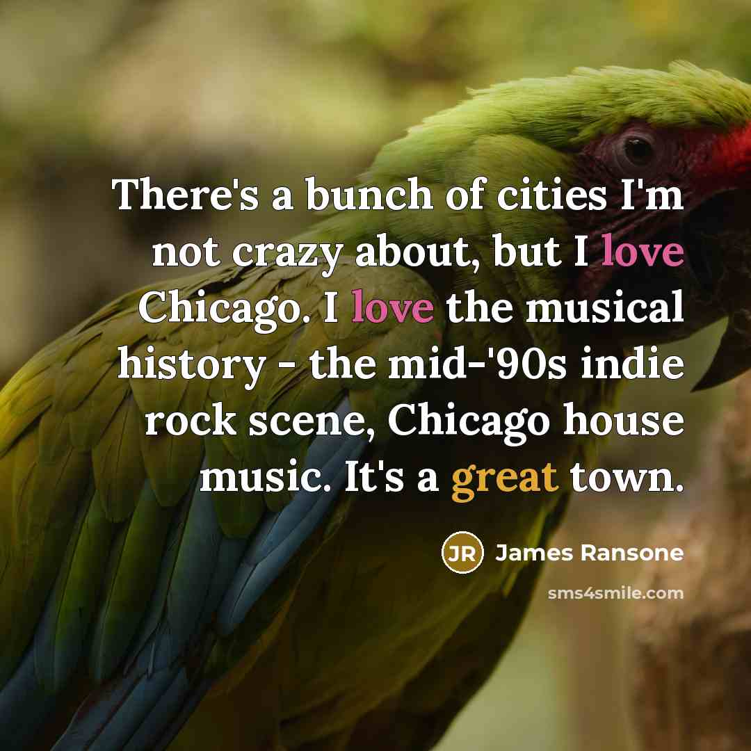 “There's a bunch of cities I'm not crazy about, but I love Chicago. I love the musical history - the mid-'90s indie rock scene, Chicago house music. It's a great town.” quote by James Ransone