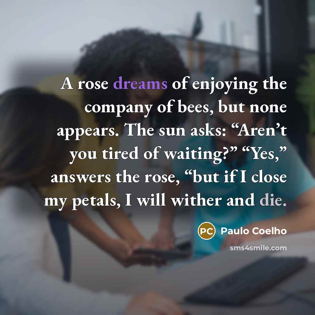 “A rose dreams of enjoying the company of bees, but…” quote by Paulo Coelho