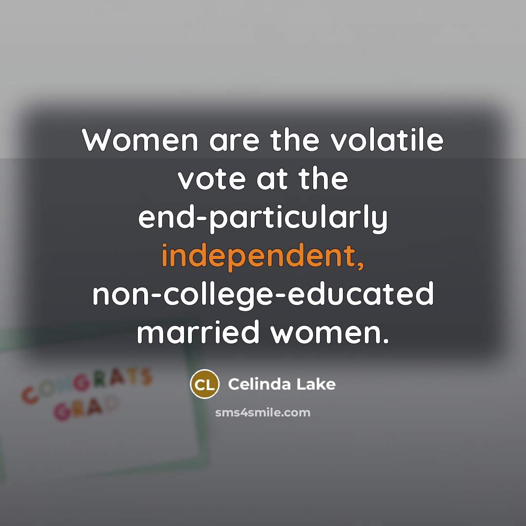 “Women are the volatile vote at the end-particularly independent, non-college-educated…” quote by Celinda Lake