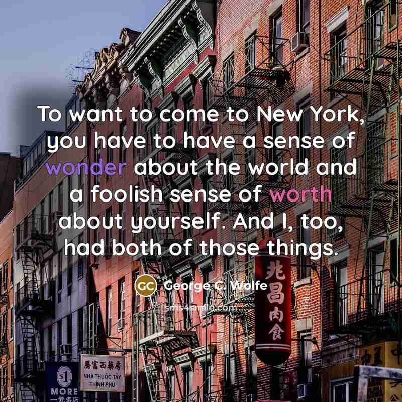 “To want to come to New York, you have to have a sense of wonder about the world and a foolish sense of worth about yourself. And I, too, had both of those things.” quote by George C. Wolfe