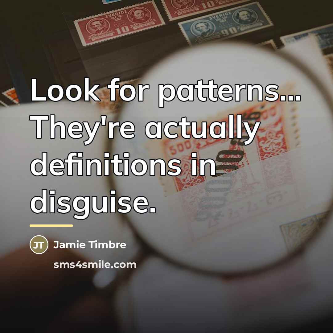 “Look for patterns... They're actually definitions in disguise.…” quote by Jamie Timbre