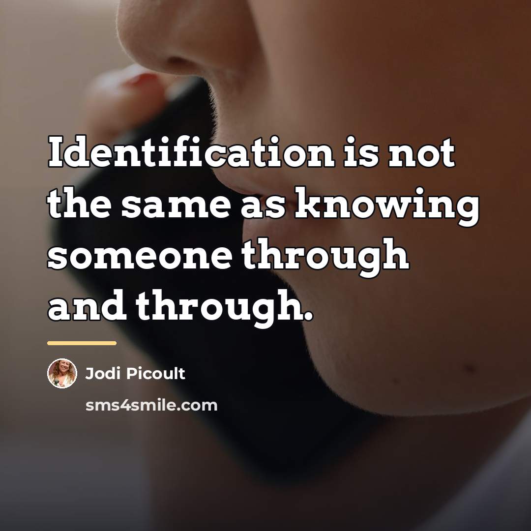 “Identification is not the same as knowing someone through and…” quote by Jodi Picoult