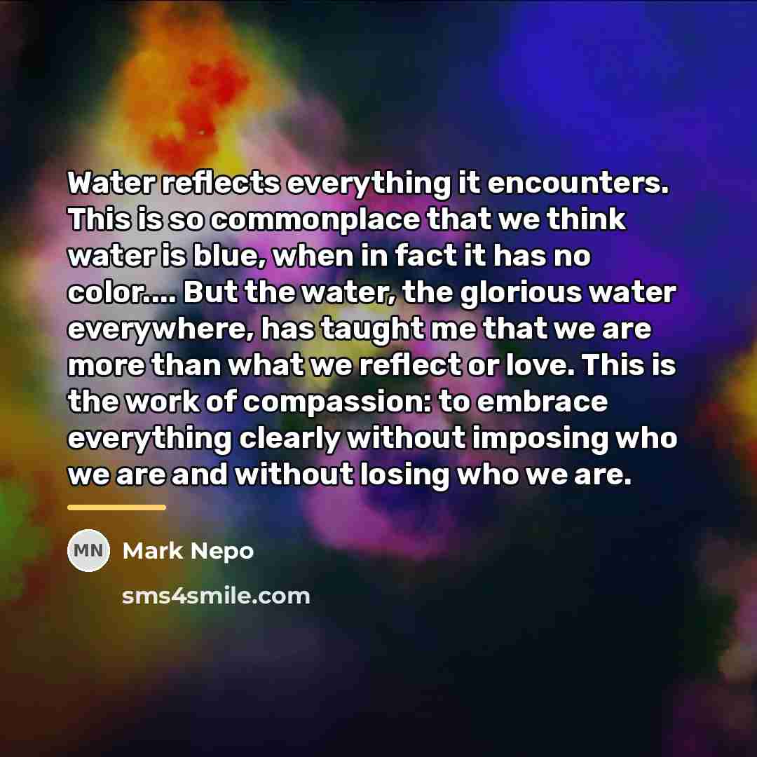 “Water reflects everything it encounters. This is so commonplace that…” quote by Mark Nepo