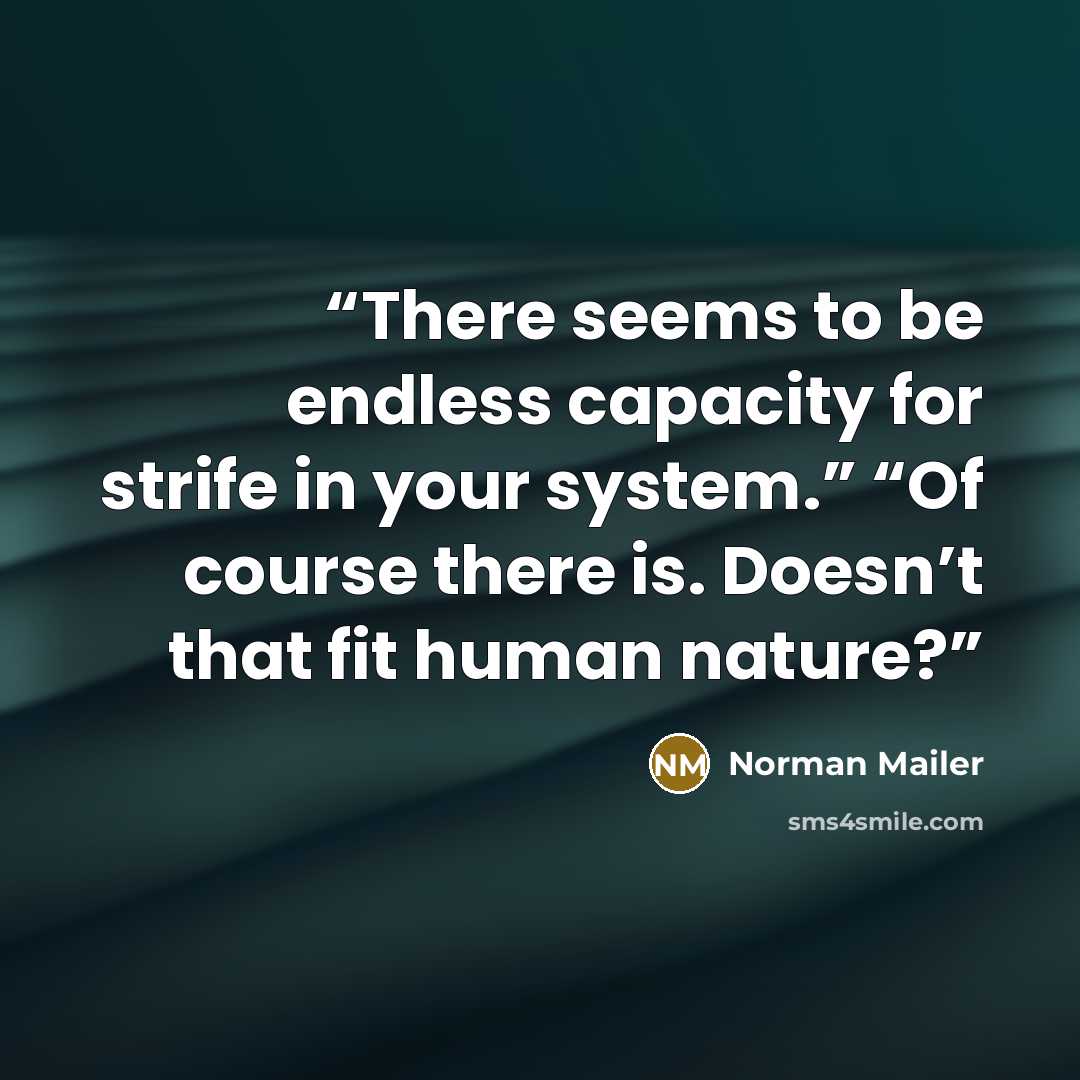 “There seems to be endless capacity for strife in your system.” “Of course there is. Doesn’t that fit human nature?” quote by Norman Mailer