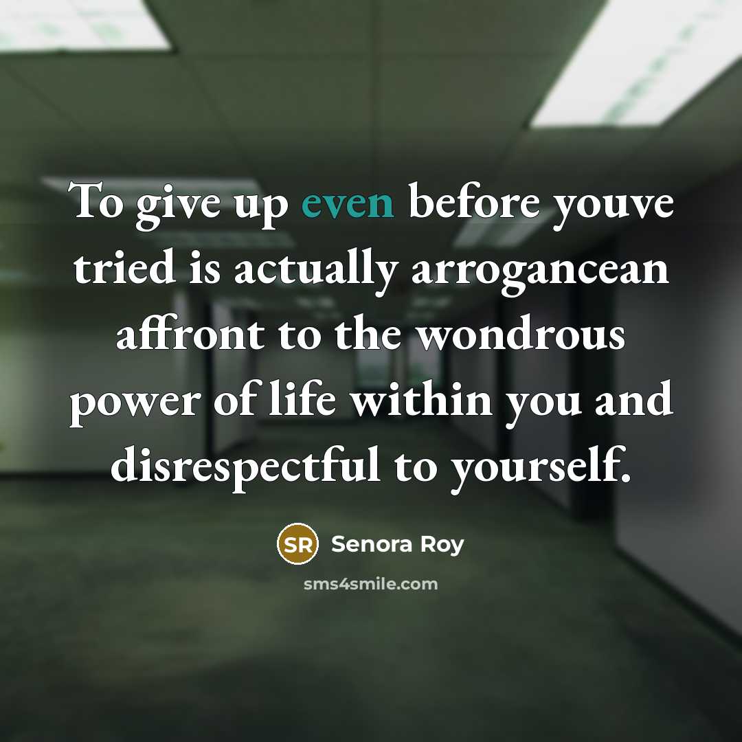 “To give up even before youve tried is actually arrogancean…” quote by Senora Roy