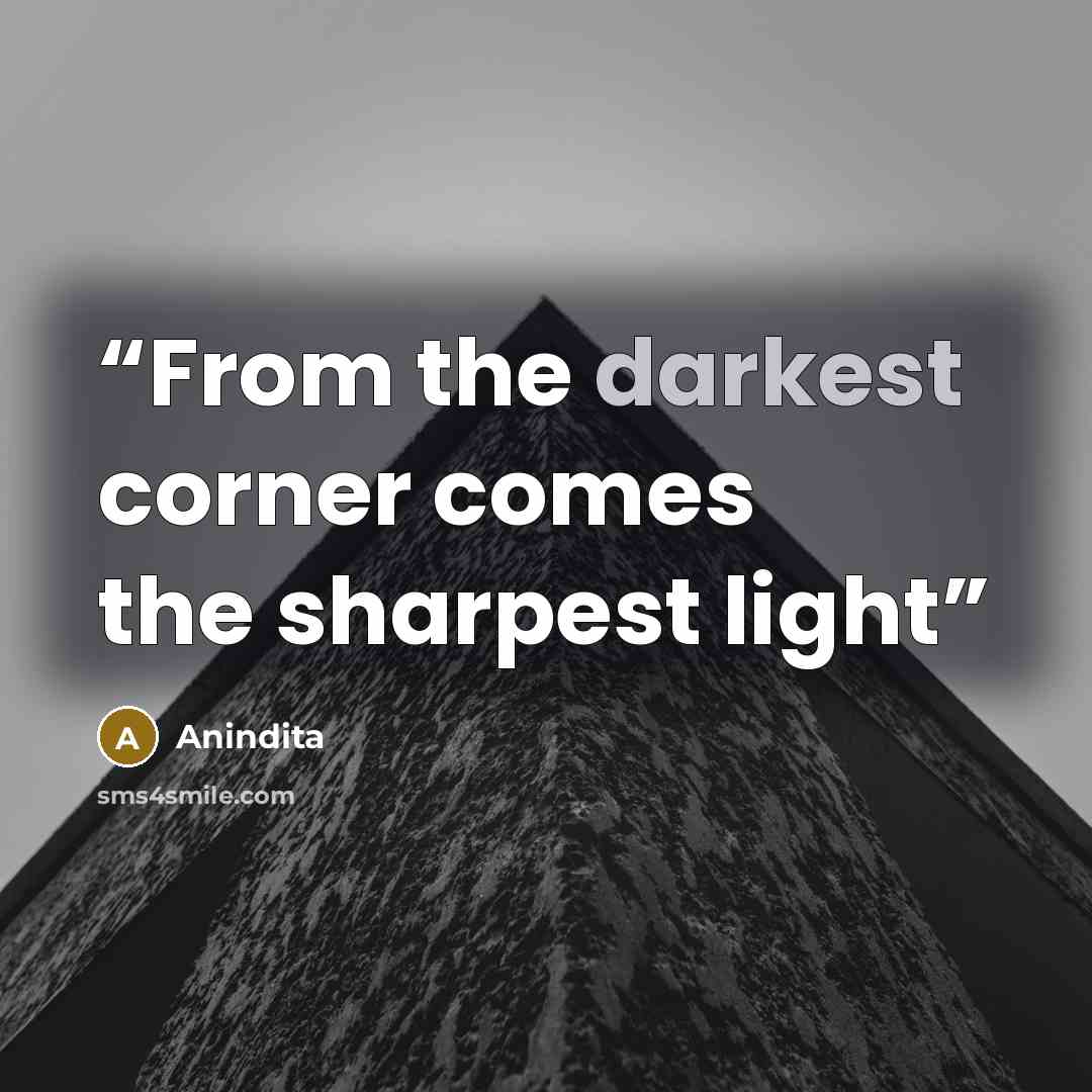“From the darkest corner comes the sharpest light” quote by Anindita