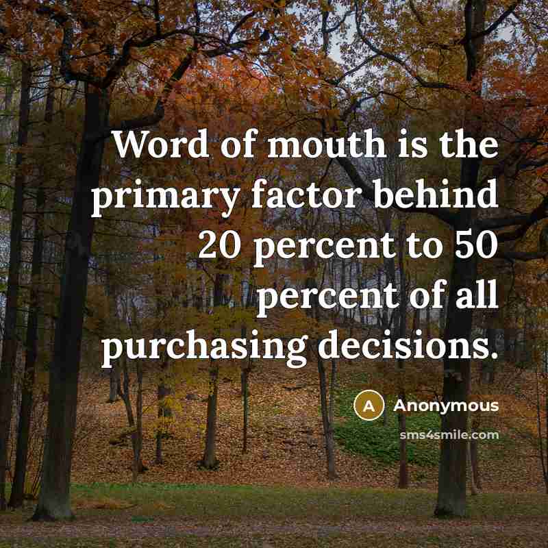 “Word of mouth is the primary factor behind 20 percent…” quote by Anonymous