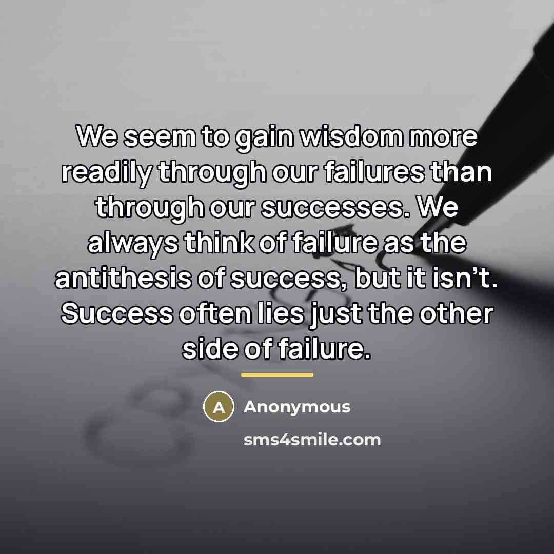 “We seem to gain wisdom more readily through our failures…” quote by Anonymous