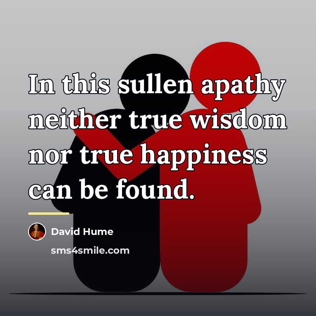 “In this sullen apathy neither true wisdom nor true happiness…” quote by David Hume