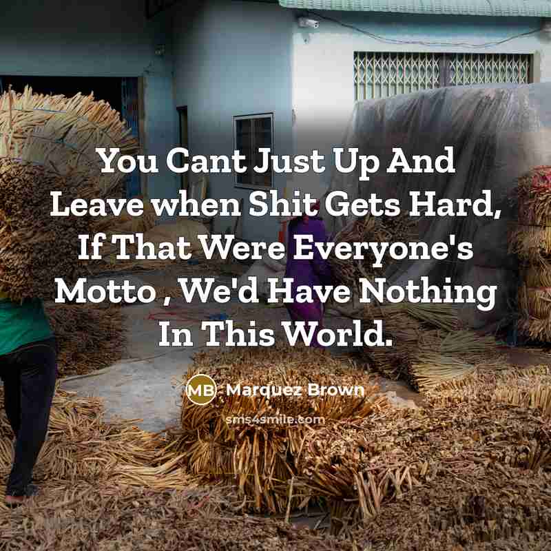 “You Cant Just Up And Leave when Shit Gets Hard, If That Were Everyone's Motto , We'd Have Nothing In This World.” quote by Marquez Brown