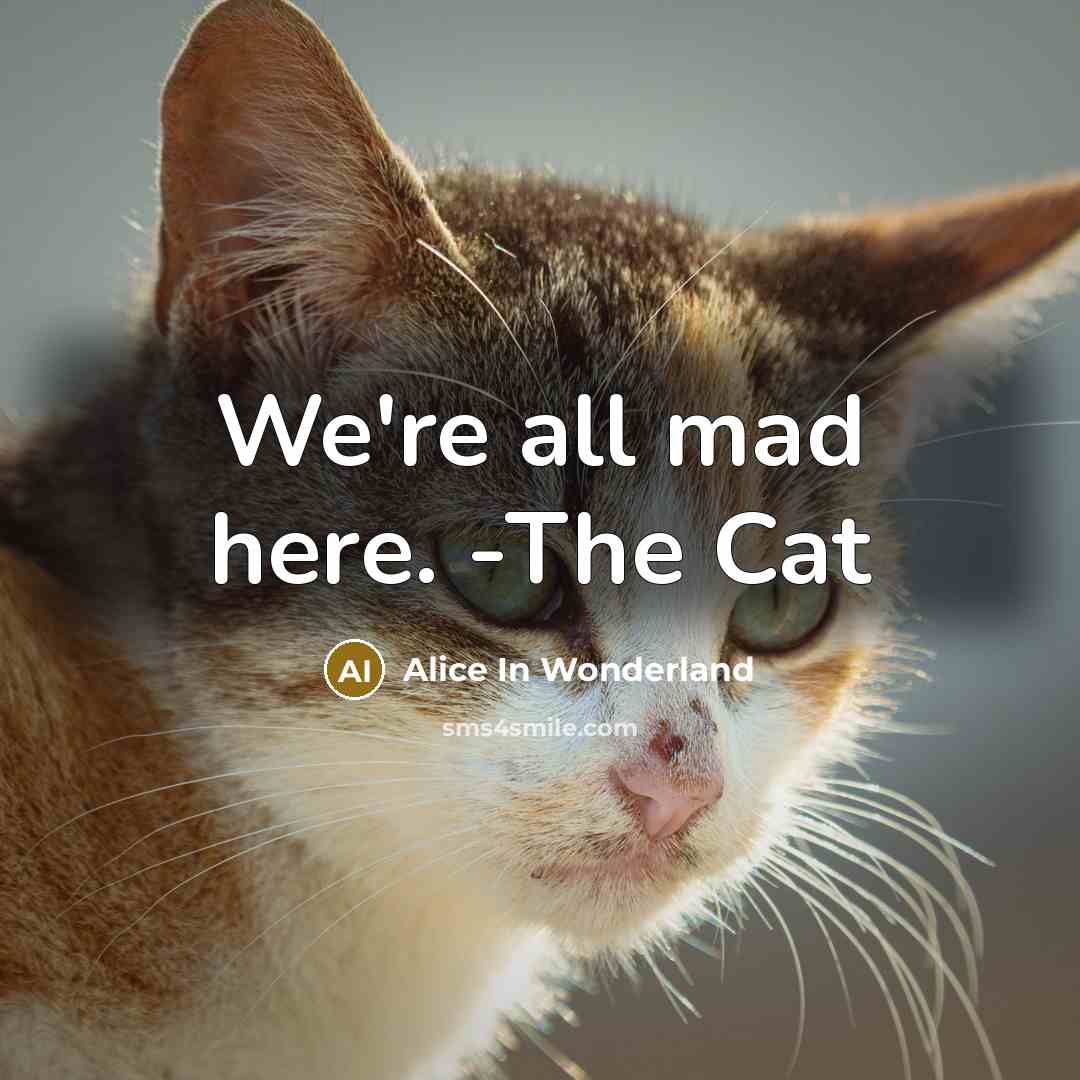 “We're all mad here. -The Cat” quote by Alice In Wonderland