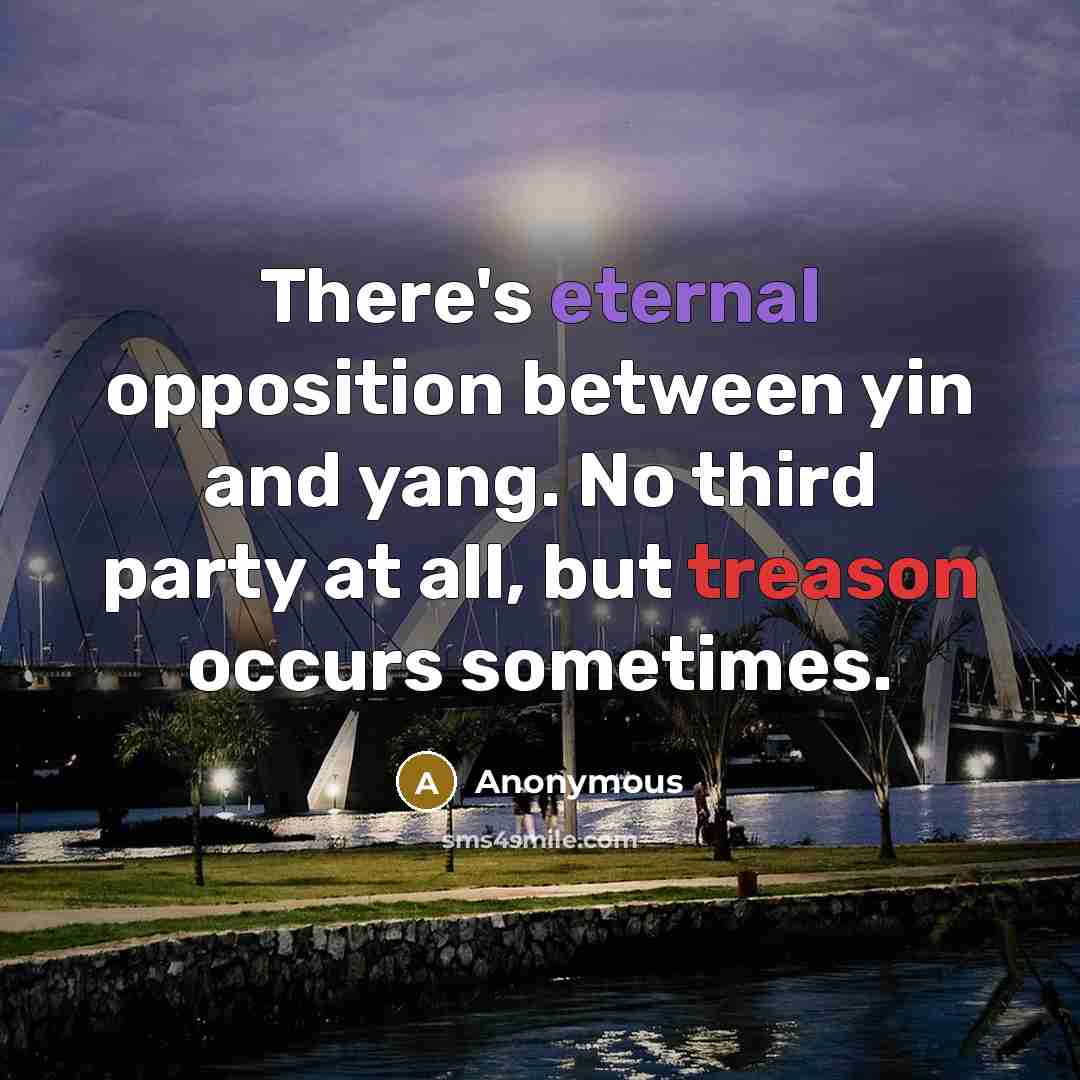 “There's eternal opposition between yin and yang. No third party at all, but treason occurs sometimes.” quote by Anonymous