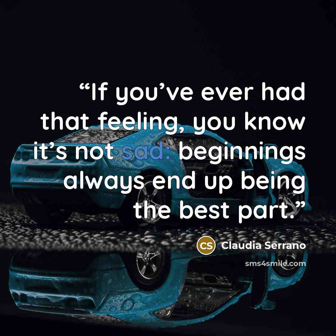 “If you’ve ever had that feeling, you know it’s not sad: beginnings always end up being the best part.” quote by Claudia Serrano