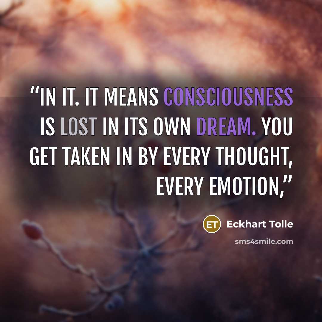 “in it. It means consciousness is lost in its own dream. You get taken in by every thought, every emotion,” quote by Eckhart Tolle