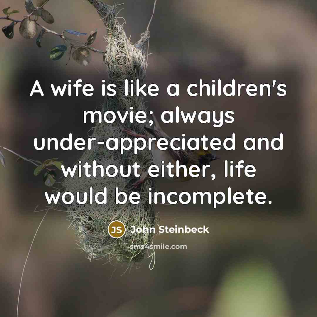 “A wife is like a children's movie; always under-appreciated and…” quote by John Steinbeck