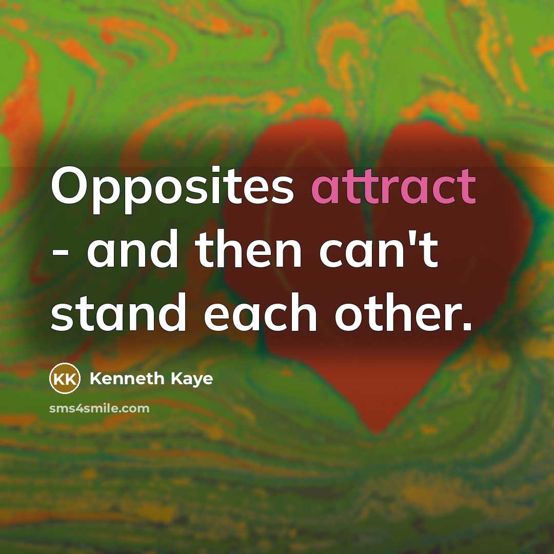 “Opposites attract - and then can't stand each other.…” quote by Kenneth Kaye