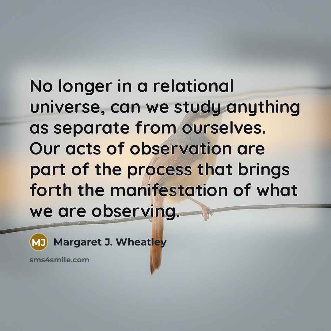 “No longer in a relational universe, can we study anything…” quote by Margaret J. Wheatley