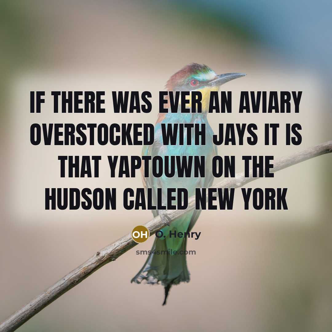 “If there was ever an aviary overstocked with jays it is that Yaptouwn on the Hudson called New York” quote by O. Henry