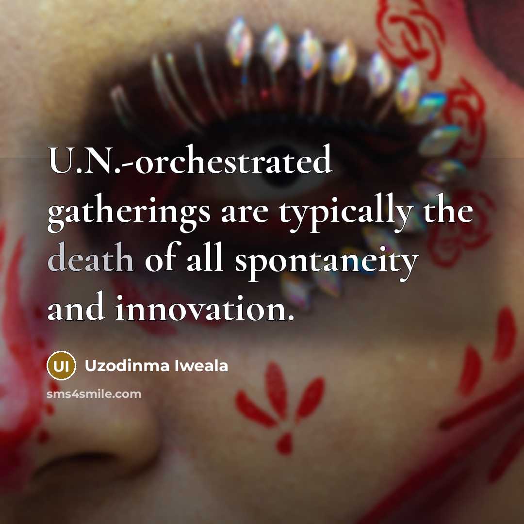 “U.N.-orchestrated gatherings are typically the death of all spontaneity and…” quote by Uzodinma Iweala