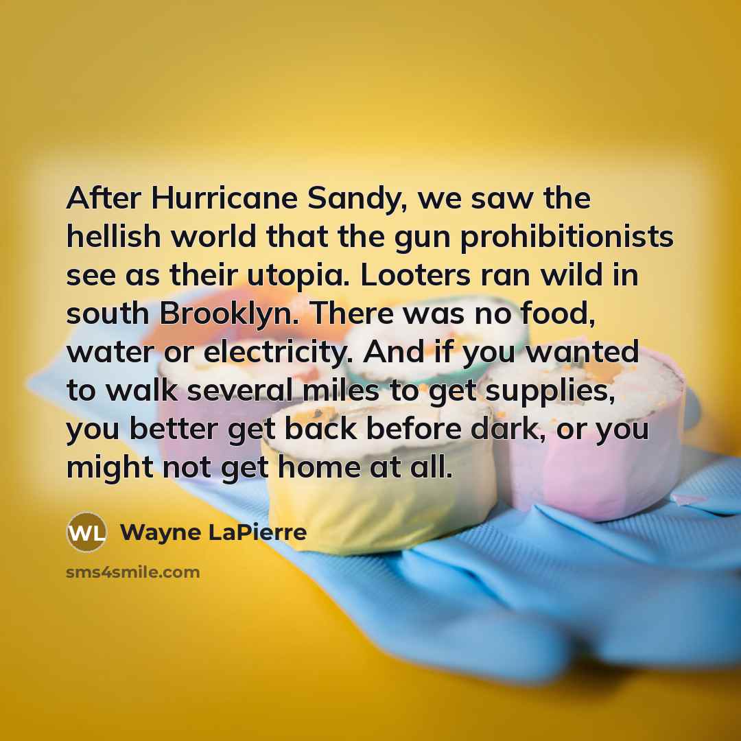 “After Hurricane Sandy, we saw the hellish world that the…” quote by Wayne LaPierre