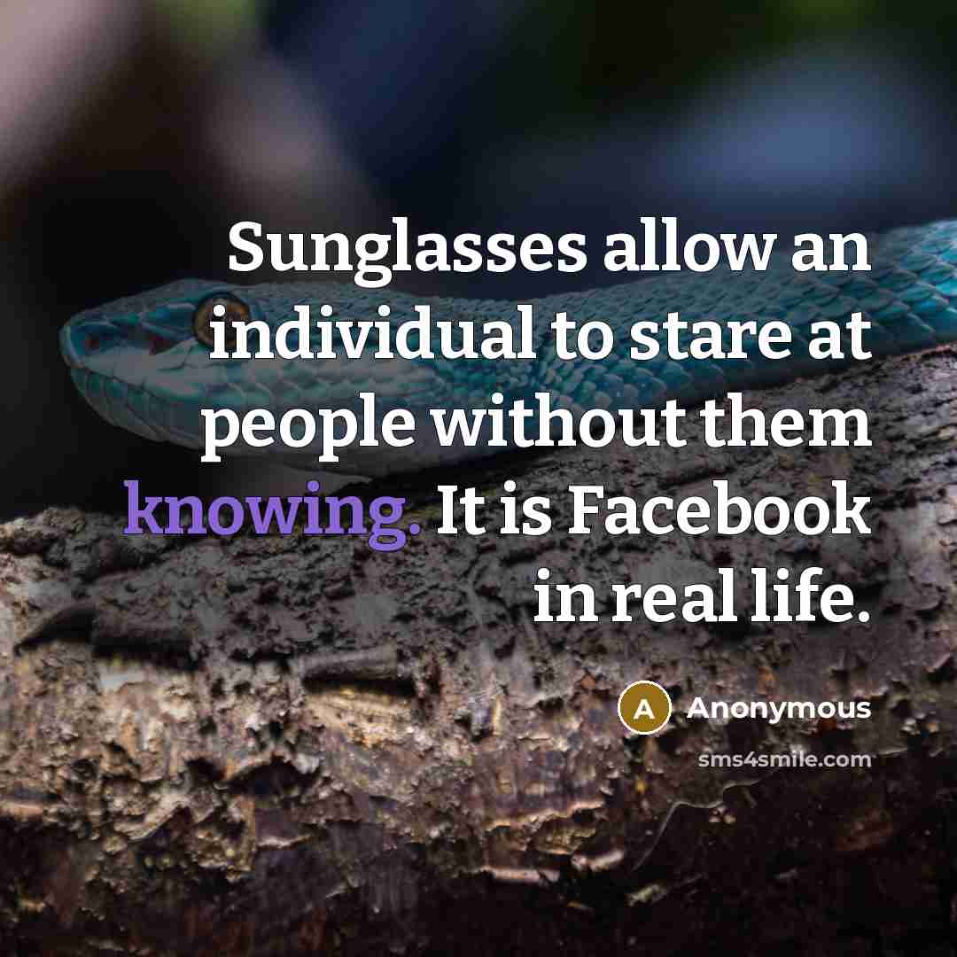 “Sunglasses allow an individual to stare at people without them…” quote by Anonymous