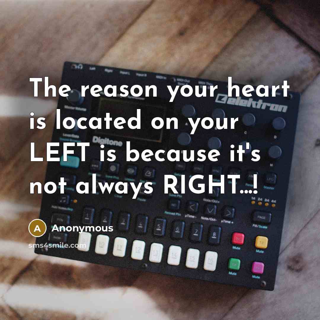 “The reason your heart is located on your LEFT is because it's not always RIGHT...!” quote by Anonymous