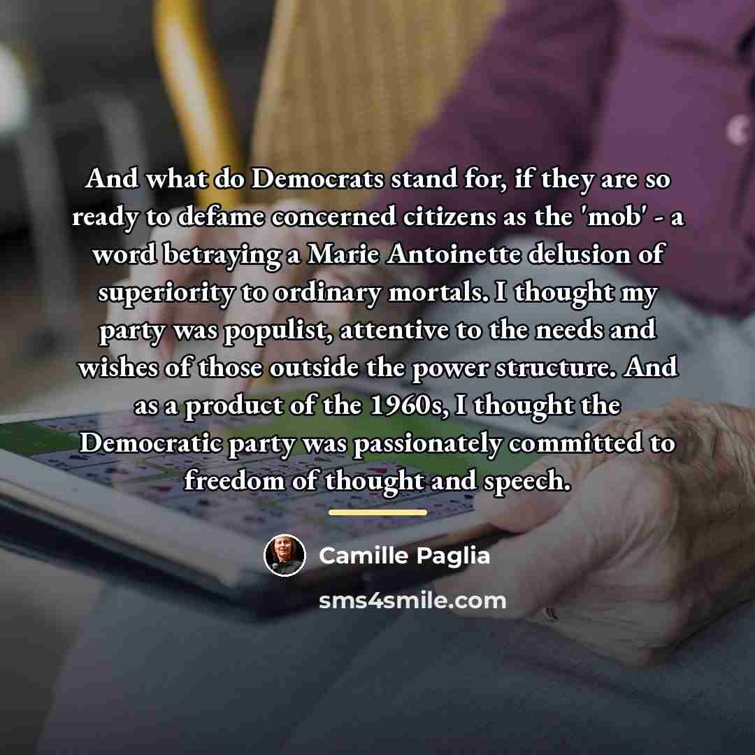 “And what do Democrats stand for, if they are so…” quote by Camille Paglia