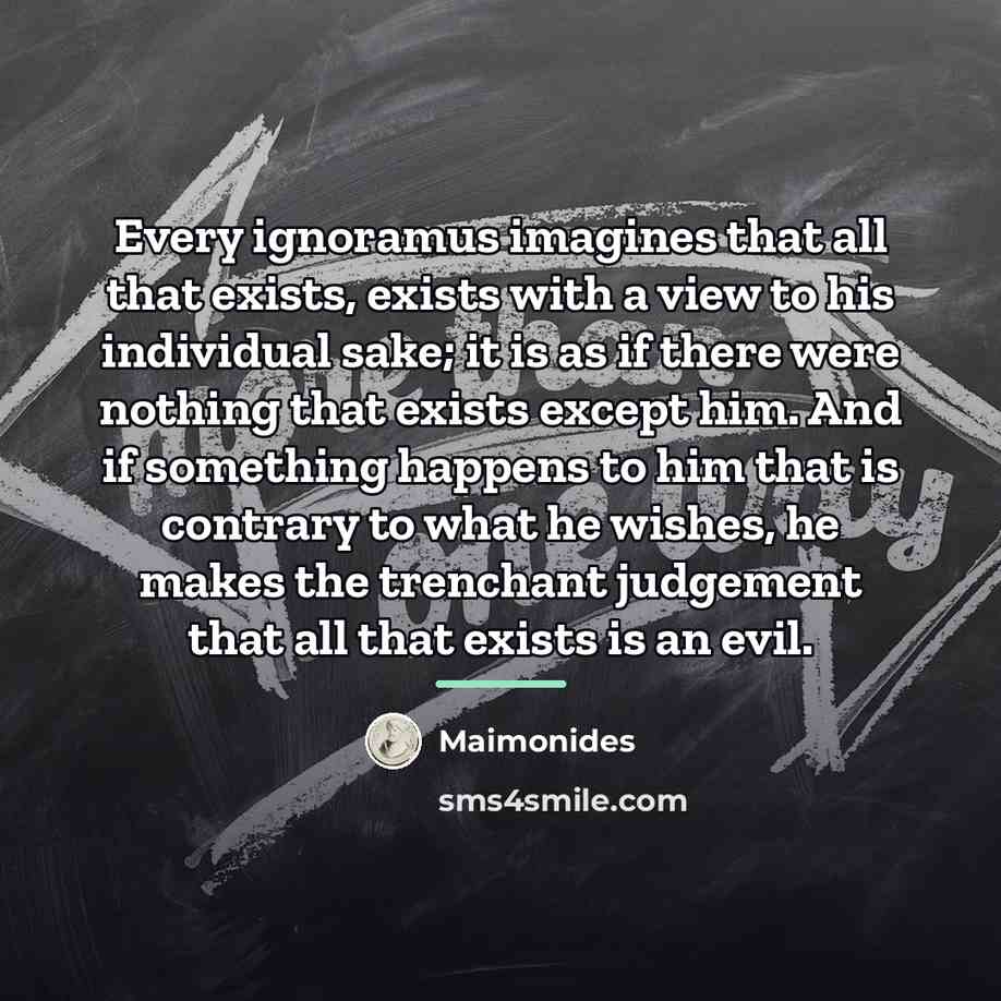 “Every ignoramus imagines that all that exists, exists with a…” quote by Maimonides
