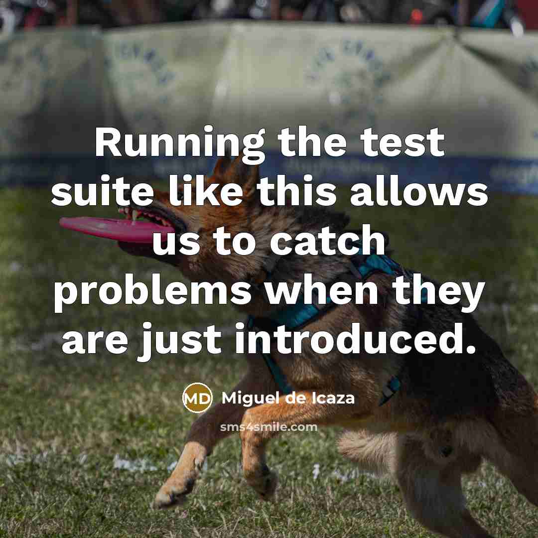 “Running the test suite like this allows us to catch…” quote by Miguel de Icaza