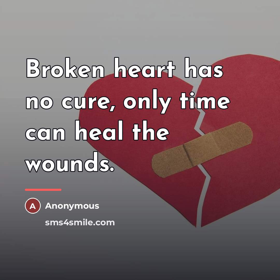 “Broken heart has no cure, only time can heal the…” quote by Anonymous