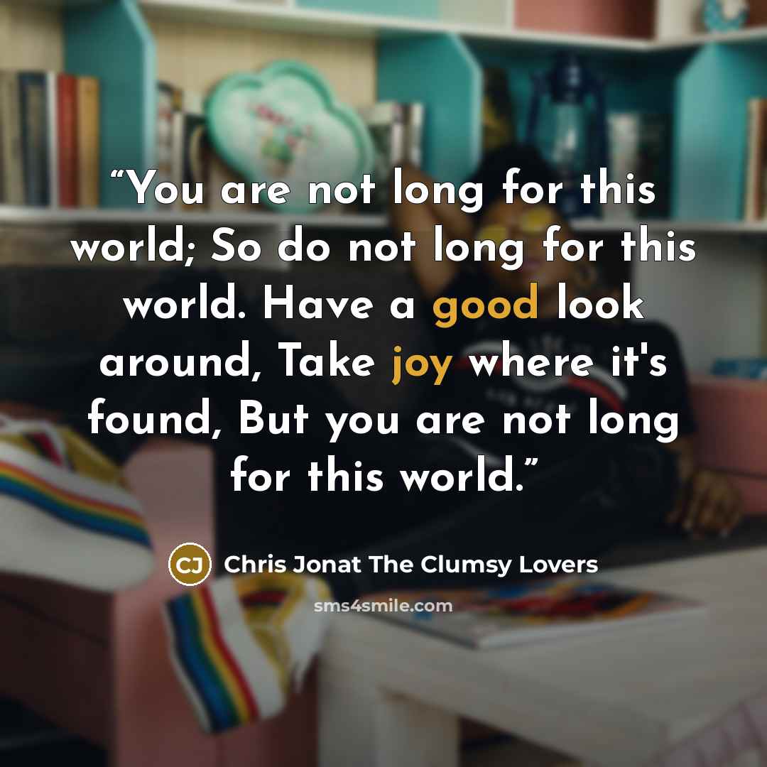“You are not long for this world; So do not long for this world. Have a good look around, Take joy where it's found, But you are not long for this world.” quote by Chris Jonat The Clumsy Lovers