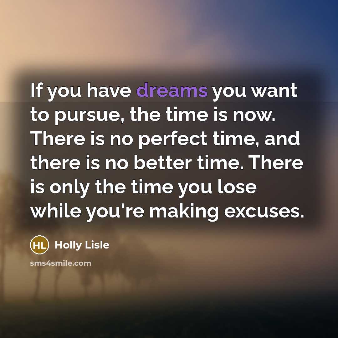 “If you have dreams you want to pursue, the time…” quote by Holly Lisle