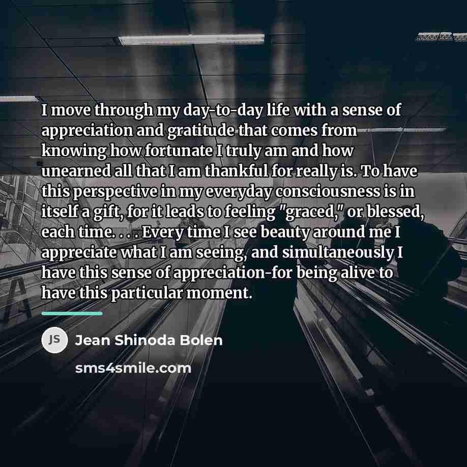“I move through my day-to-day life with a sense of…” quote by Jean Shinoda Bolen